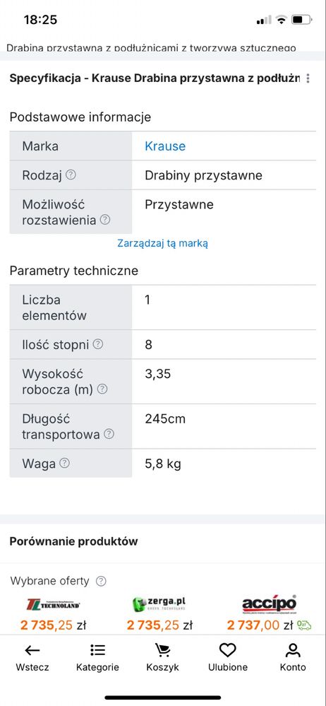 Krause 1x8 drabina z podluznicami z tworzywa sztucznego