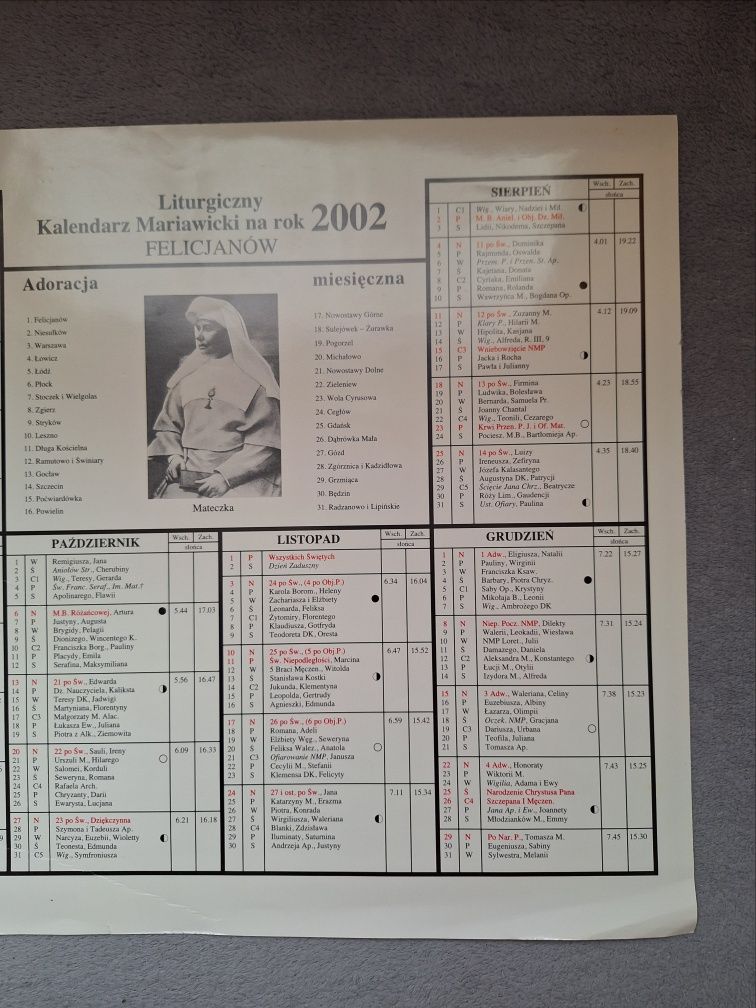 Mariawicki kalendarz 2002 - dwustronny