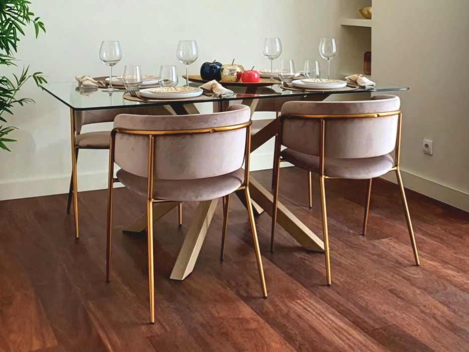 Mesa de vidro 90x160  - evidro e efeito madeira carvalho - NOVA