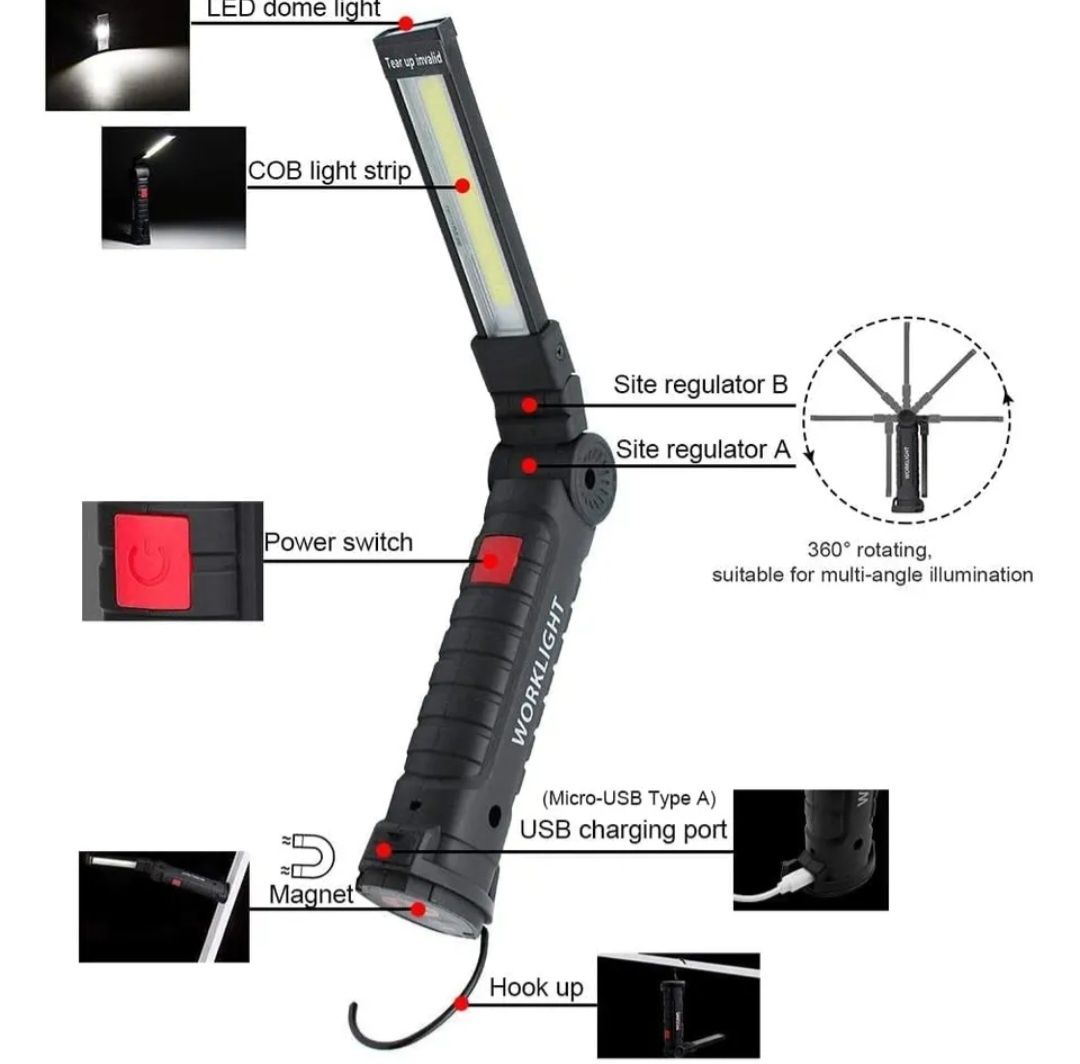 Lanterna Magnética Recarregável USB , a Prova de Água .