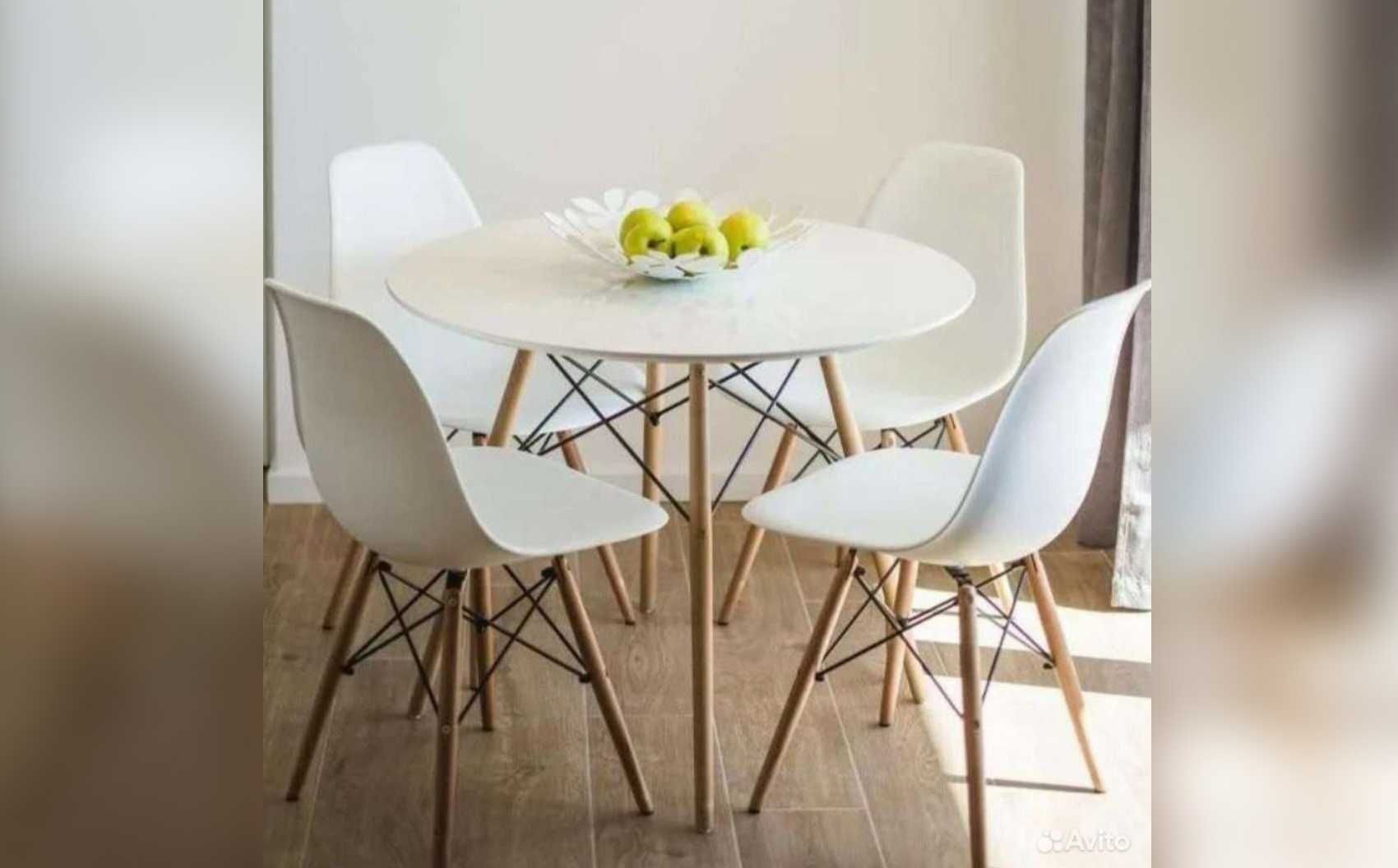 Комплект столик 80 см круглый + кресло 4 шт для кухни/Обеденный стул