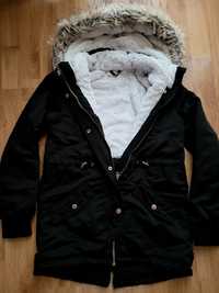 Czarna parka kurtka zimowa H&M dla dziewczynki r 146