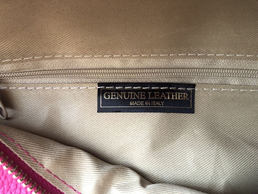 Duża nerka torebka fuksja skóra naturalna Genuine Leather Włoska