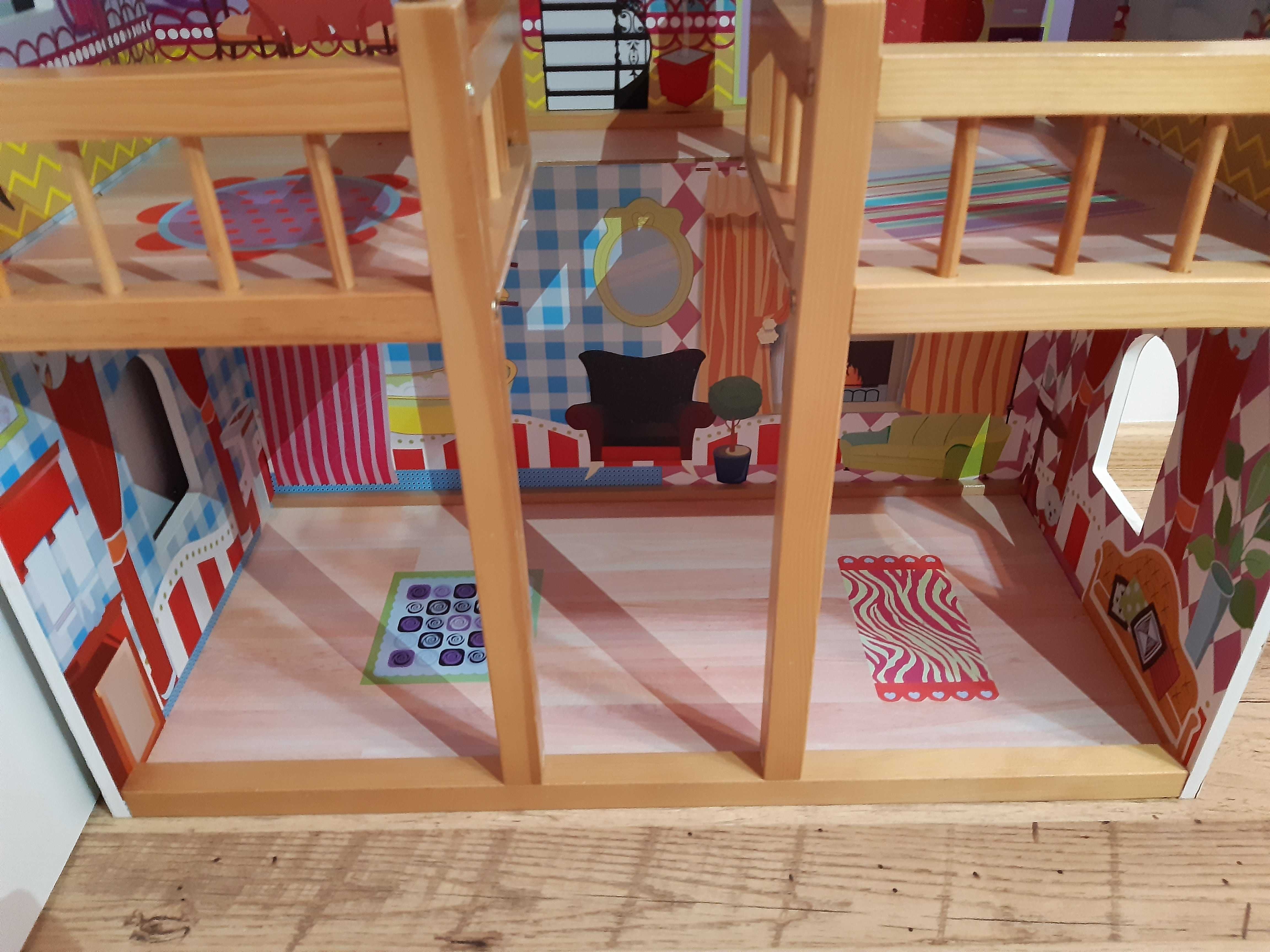 Drewniany domek dla lalek rezydencja malinowa 90 cm