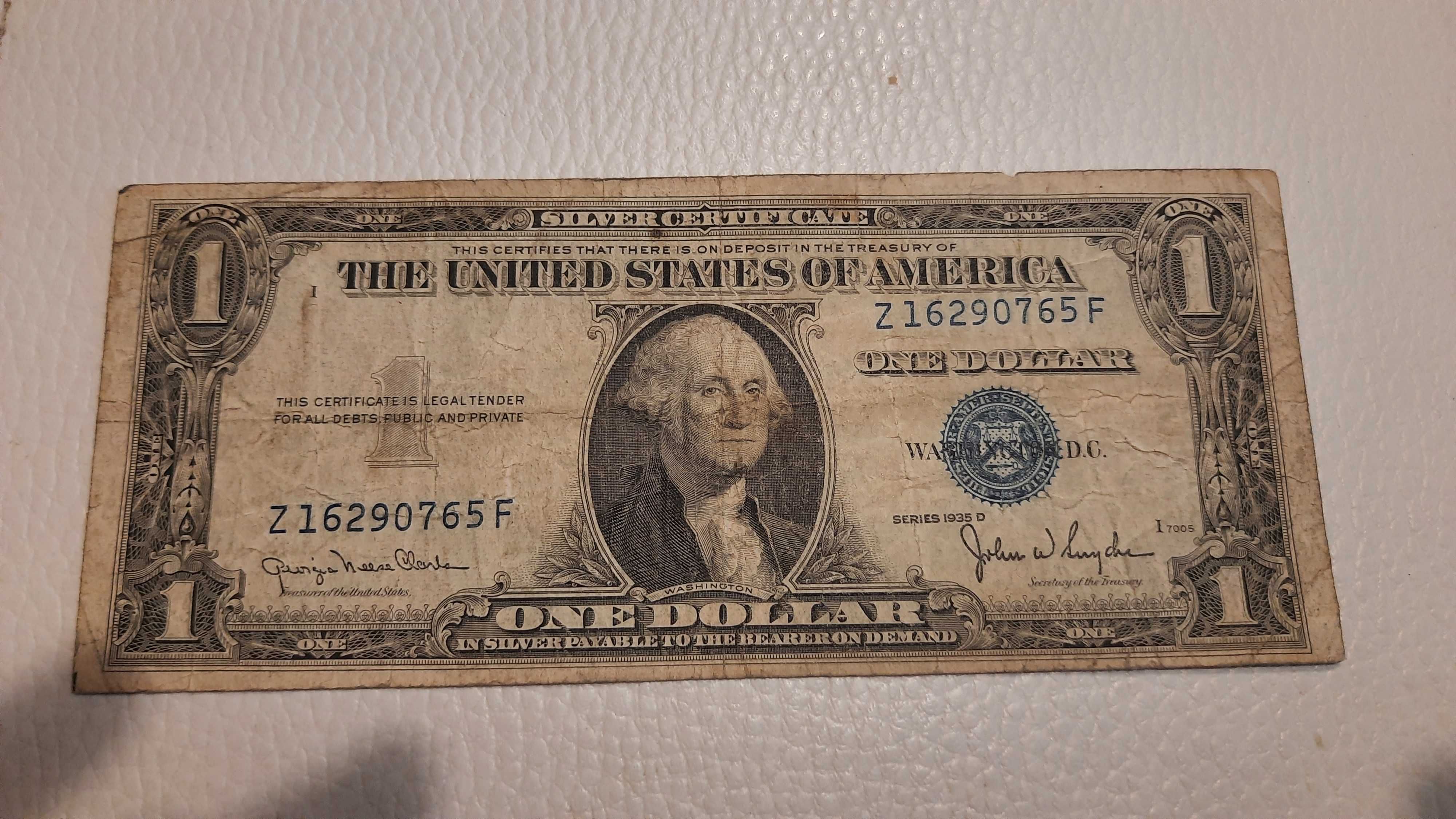 Banknot 1 USD silver certificate niebieska pieczęć 1935 rok