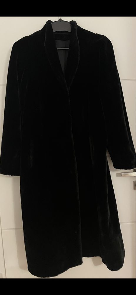 Creations piękne długie czarne futerko płaszcz Made in France