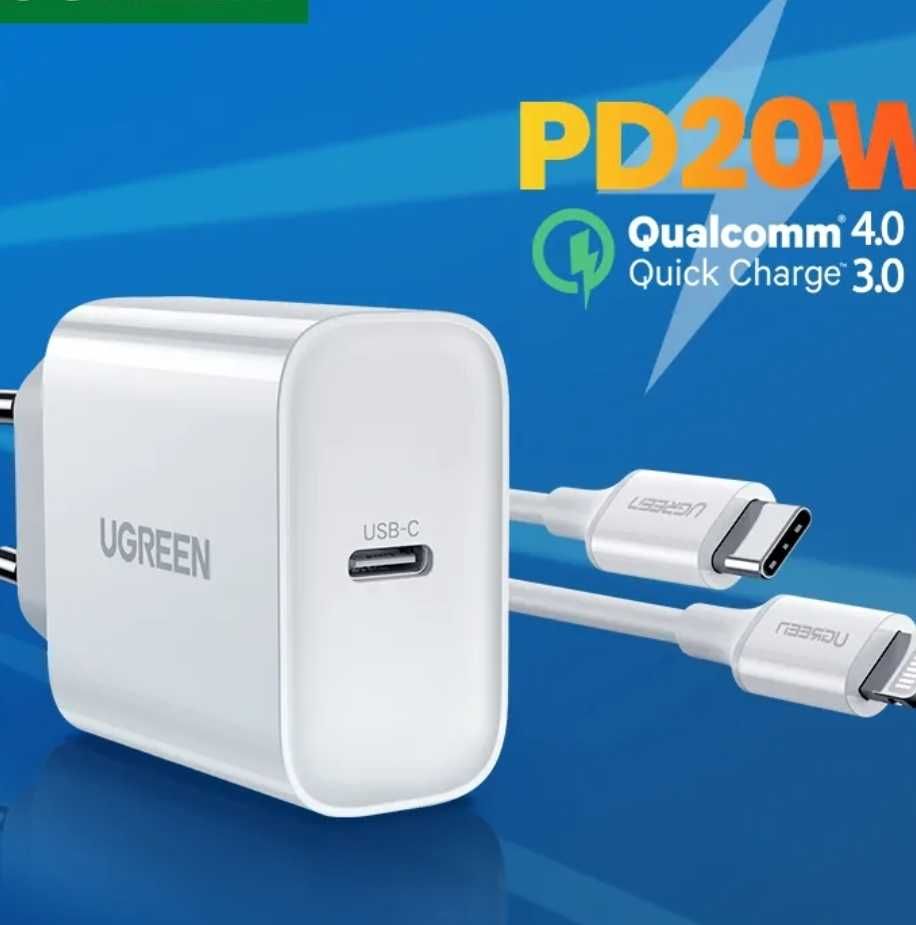 Зарядний пристрій Ugreen PD20w + Кабель MFi Type -C to Lightning 1m.