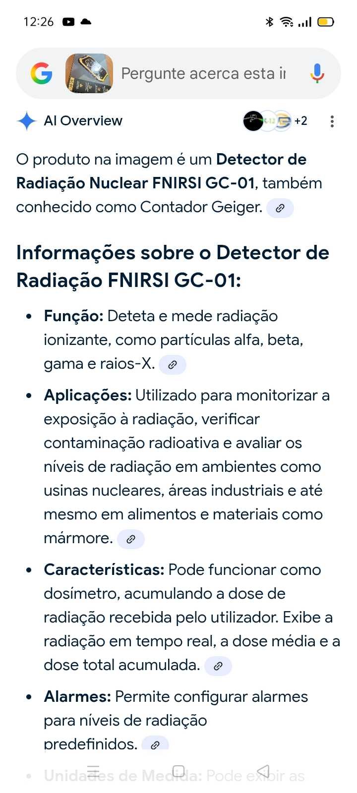 Detetor Radiação 229$ oportunidades