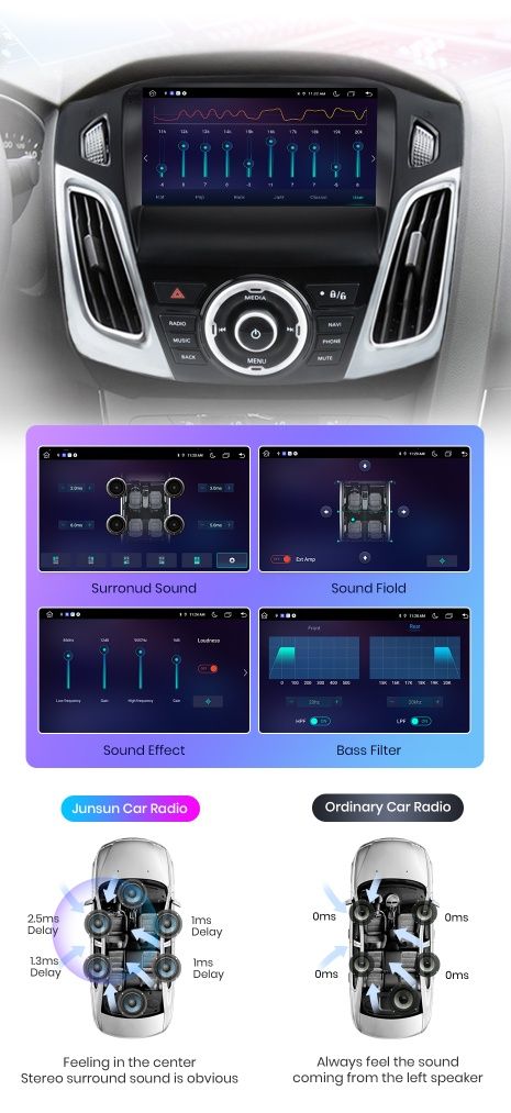Rádio Android  9" Ford Focus 3 CARPLAY 8-core 4/64GB GPS WIFI 4G Novo