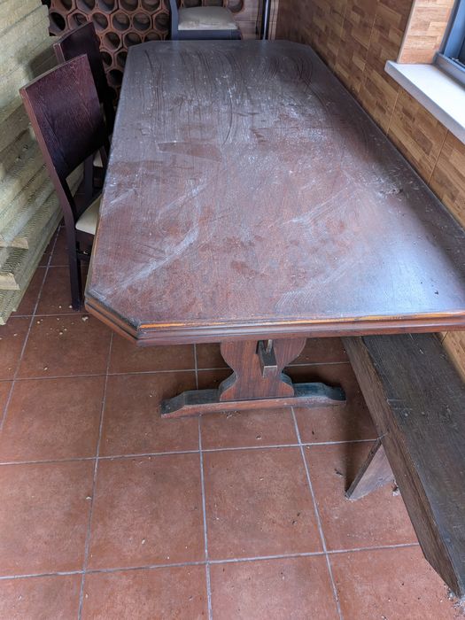 Mesa de madeira + 5 cadeiras + banco