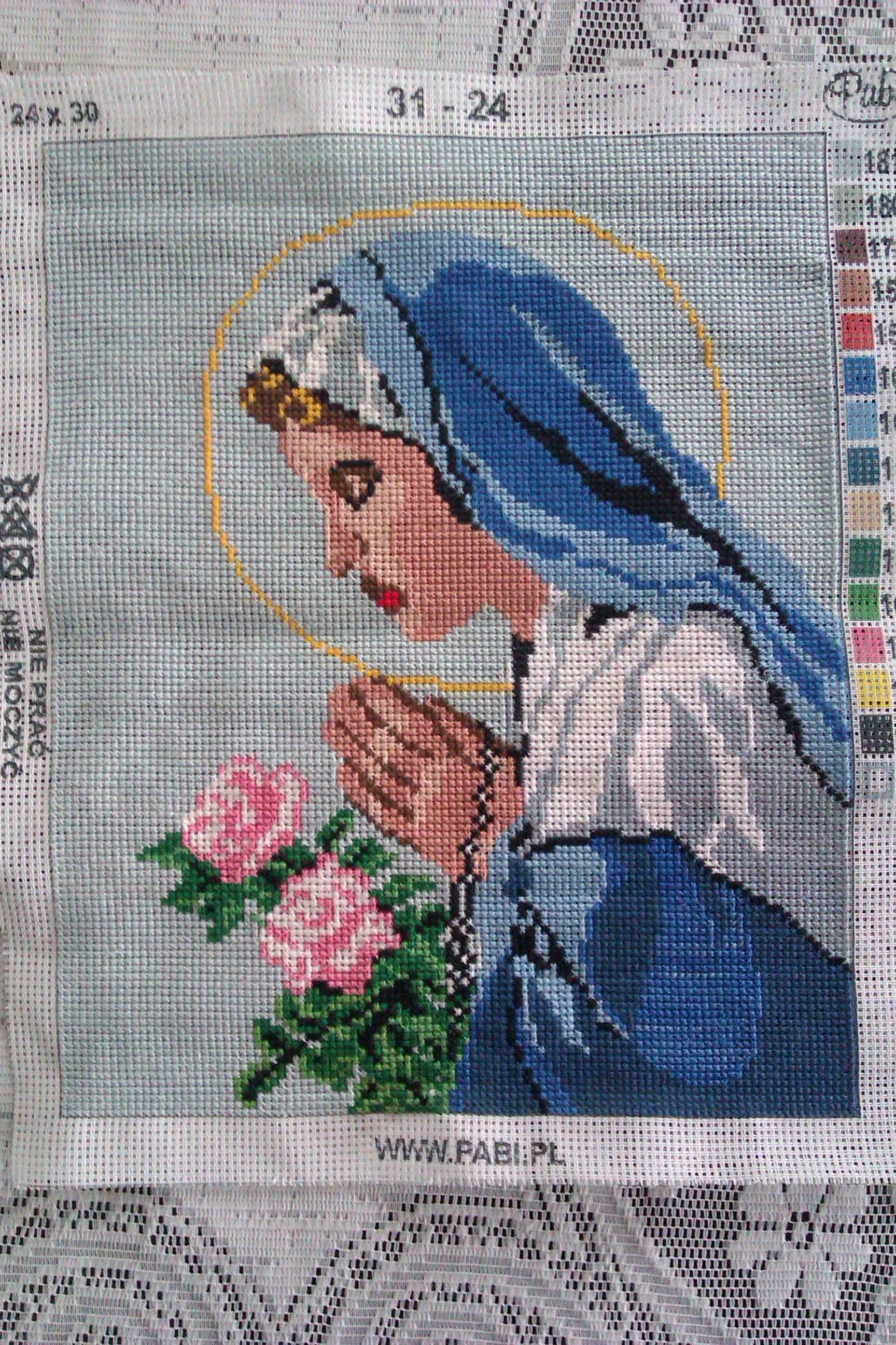 Obraz Matka Boska Różańcowa - haft krzyżykowy 24 x 30 cm