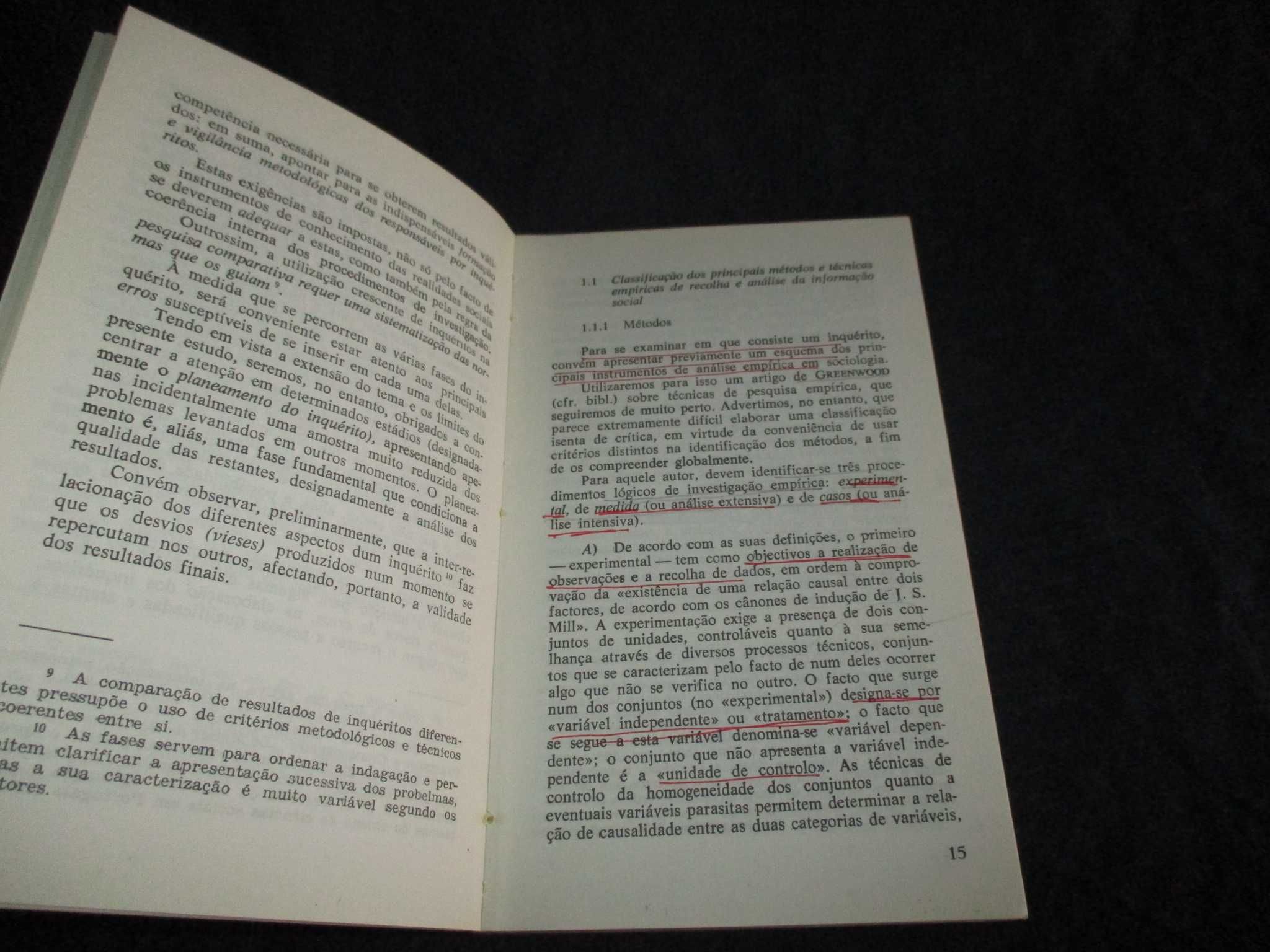 Livro Inquérito Sociológico Problemas de Metodologia Marinús