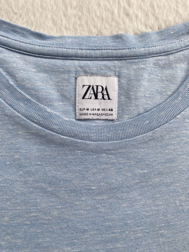 Zara błękitny t-shirt koszulka z krótkim rękawem