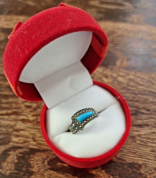 Кольцо капельное серебро бирюза (в футляре)