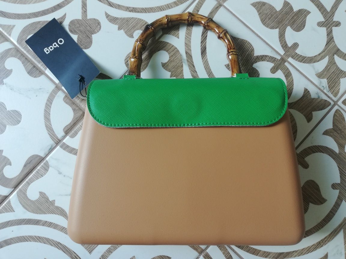 Torebka O bag Obag Glam bambus bambusowa rączka biszkopt klapka