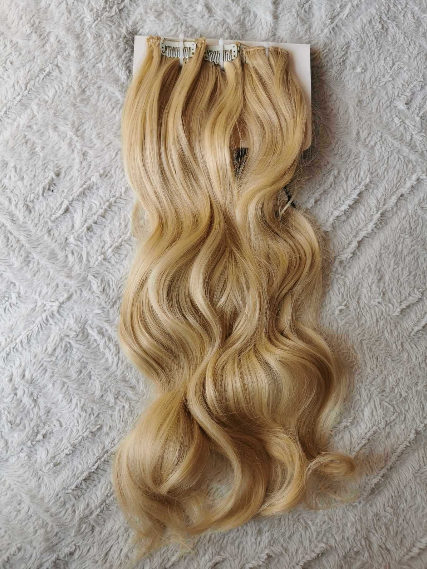 Doczepiane włosy clip in złoty blond 55 cm 8 tresek