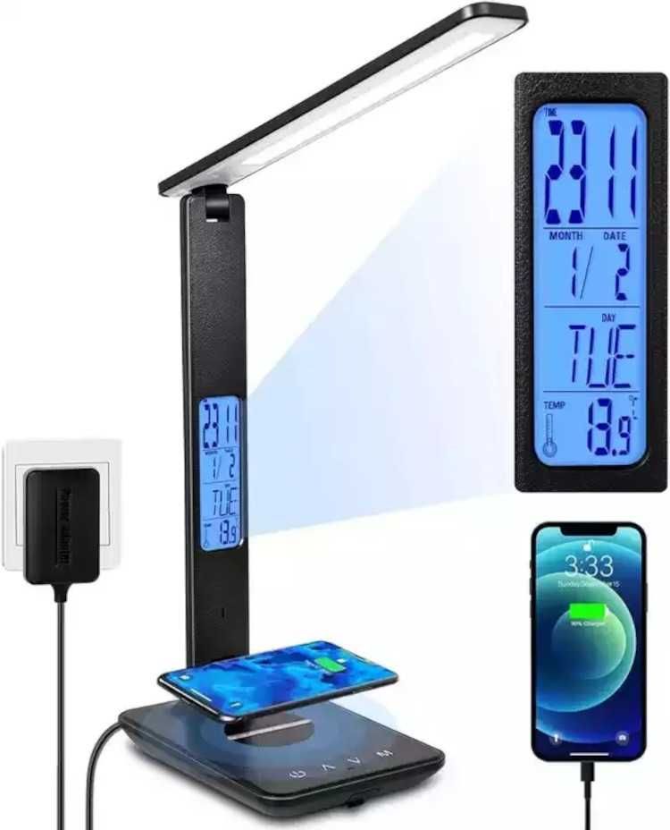 Lampka Biurkowa LED Ładowarka bezprzewodowa FAST CHARGE 10W 3barwy USB