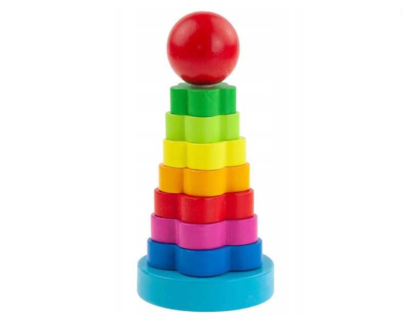 Zabawka dla dzieci klocki drewniane piramidka wieża układanka sorter
