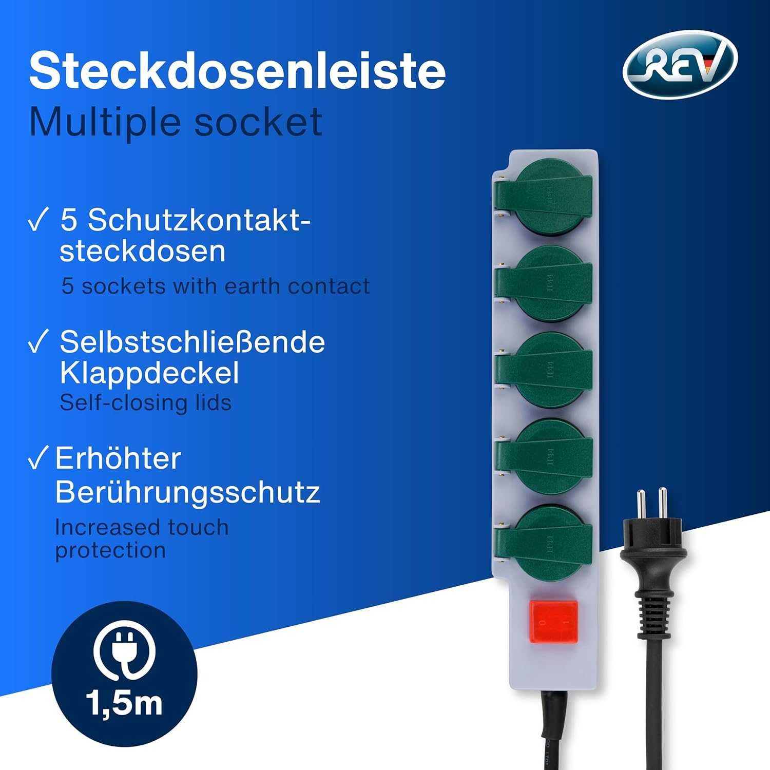 REV Listwa zasilająca ogrodowa 5 gniazd IP44 kabel 1,5m 3500W