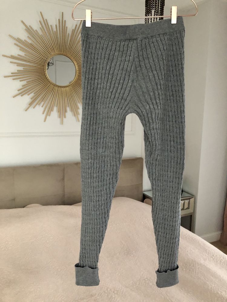 Reserved dzianinowe spodnie dresowe szare joggery legginsy splot