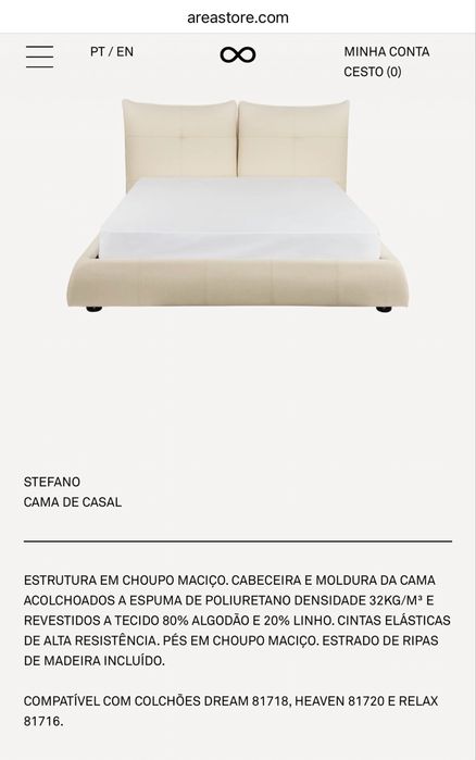 Cama Casal Area Stefano 194 * 235 + colchao area dream