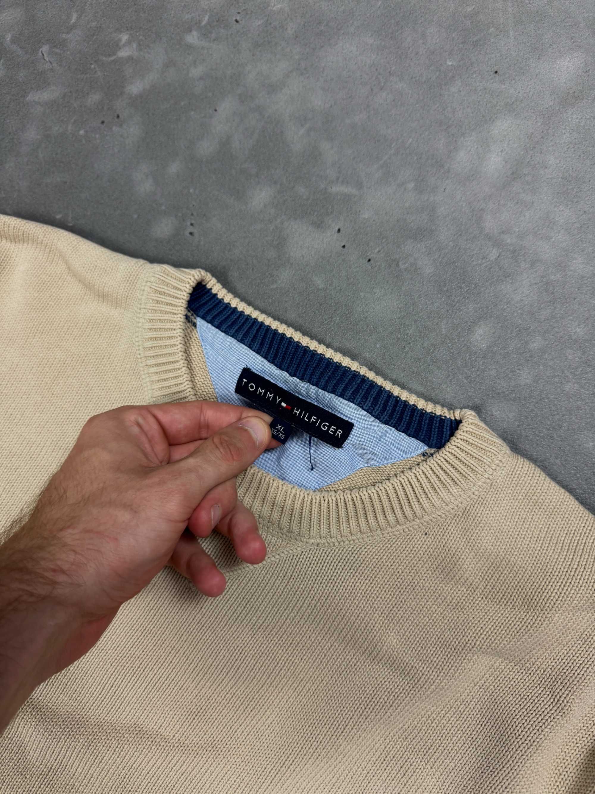 Tommy Hilfiger beżowy gruby sweter knit retro 90s (L/XL) streetwear