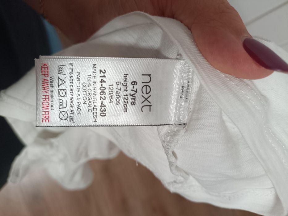 Biała bluzka Next r. 122 (6-7 lat) bawełna organiczna