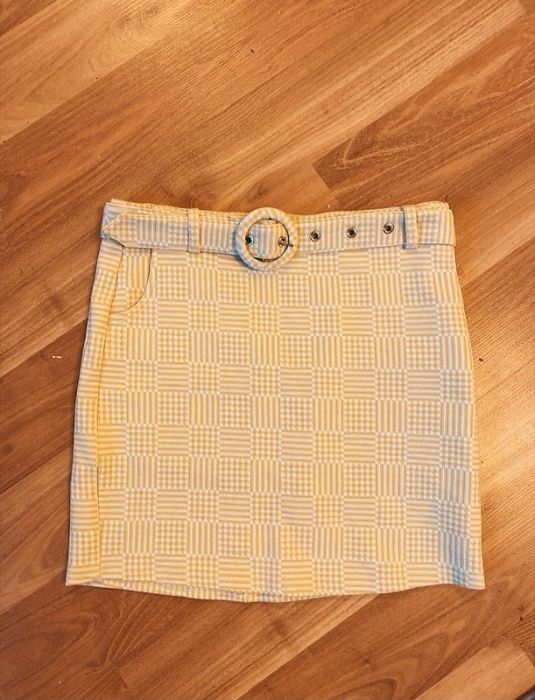 Żółta krótka spódniczka mini w kratę emory park dollskill rozmiar S