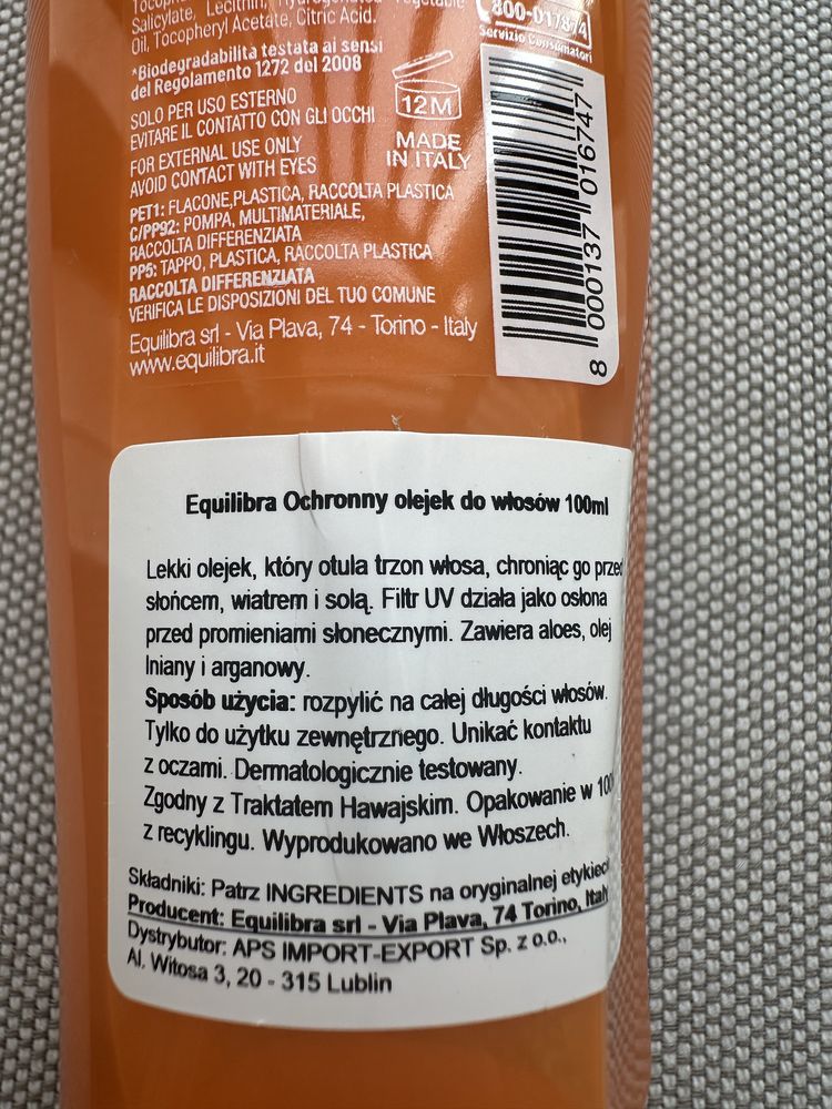 Olejek ochronny do włosów Equilibra