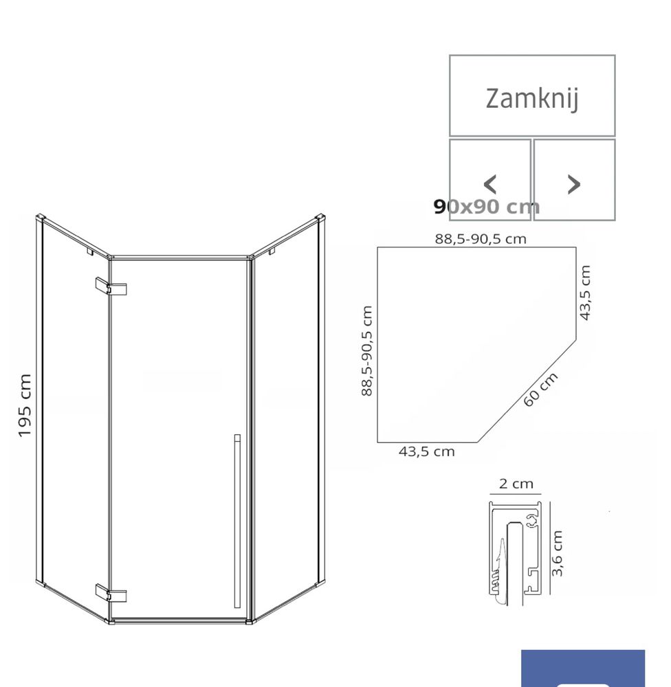 Szkło boczne szyba Rea do kabiny prysznicowej  195 cm