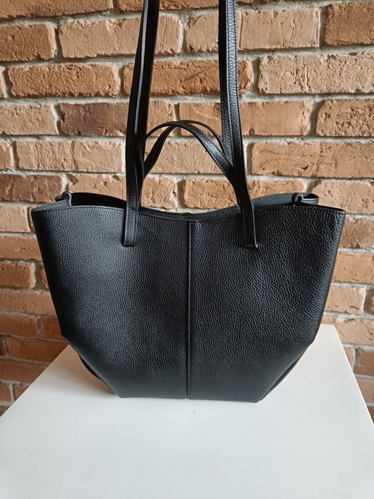 Torebka włoska skóra naturalna na ramię i do ręki czarna