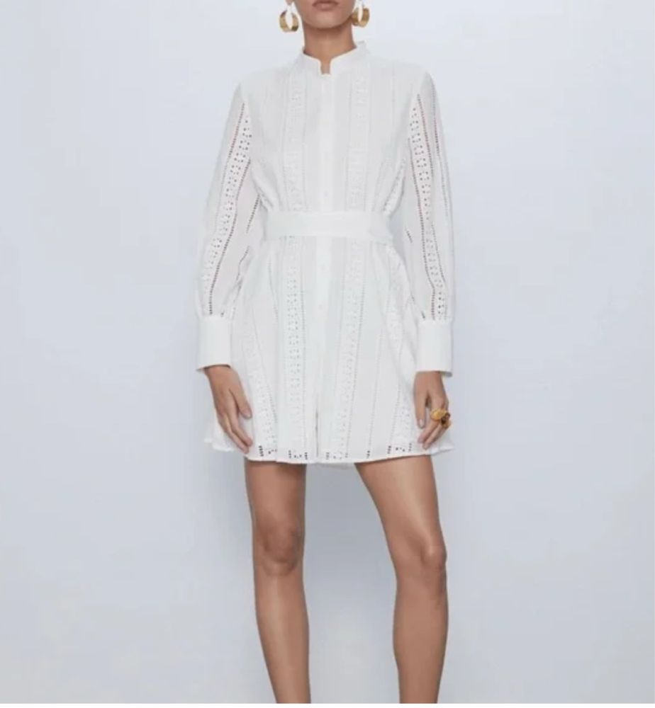 Платье из прошвы zara белое короткое летнее жеское