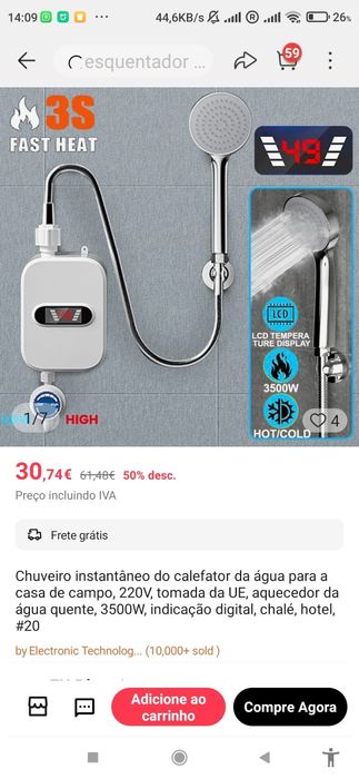 Aquecedor instantâneo elétrico