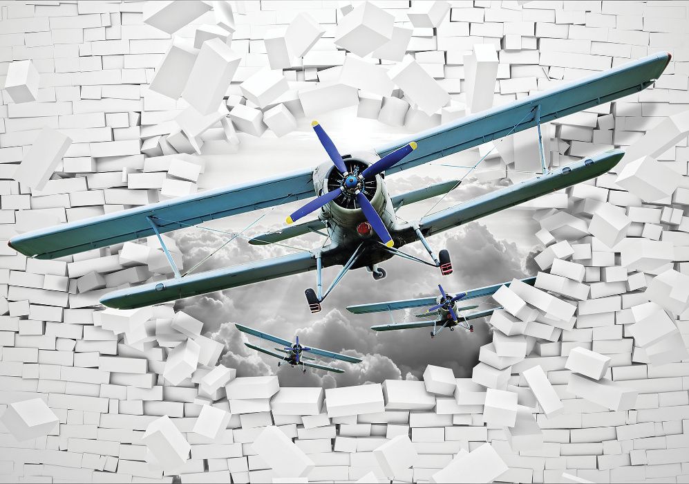 Tapeta, fototapeta: Samolot 3D, Mur 3D szer 312 x wys 219 cm