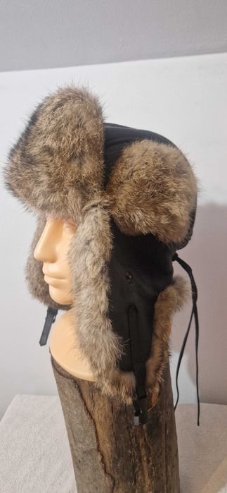 Czapka futrzana Pilotka z szarego królika