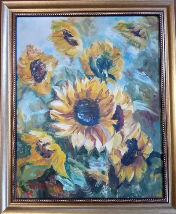 Соняхи. Картина в рамі, хост, олія 40х50 см
