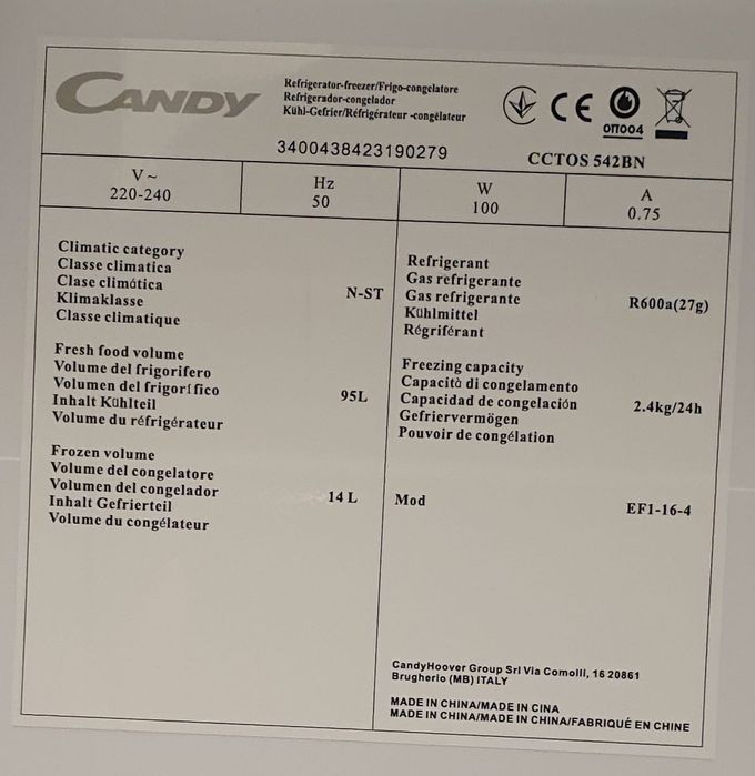 Lodówko-zamrażarka Candy CCTOS 542BN