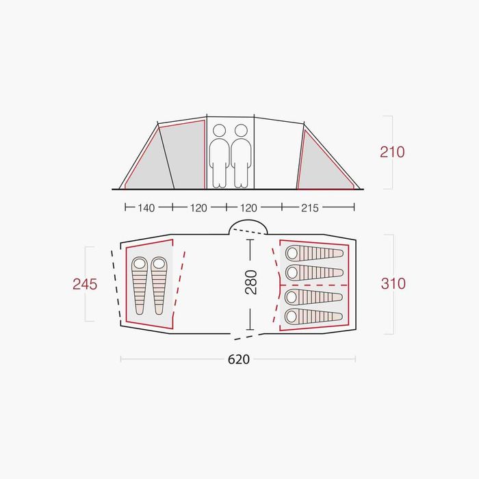Tenda monte campo Nevadal 2 quartos 6 pessoas
