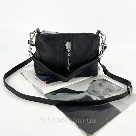 Жіноча шкіряна сумка стильна Polina & Eiterou чорна