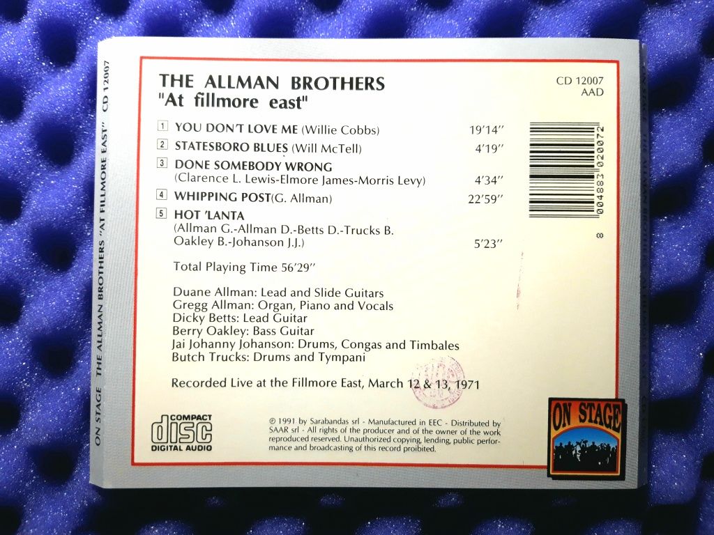 The Allman Brothers Band At Fillmore East (CD, 1991)