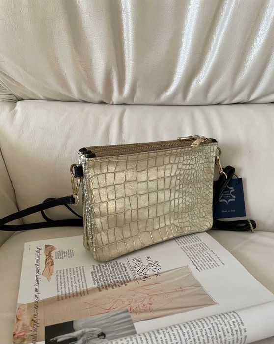 Італійська шкіряна сумочка кросбоді на 3 відділення