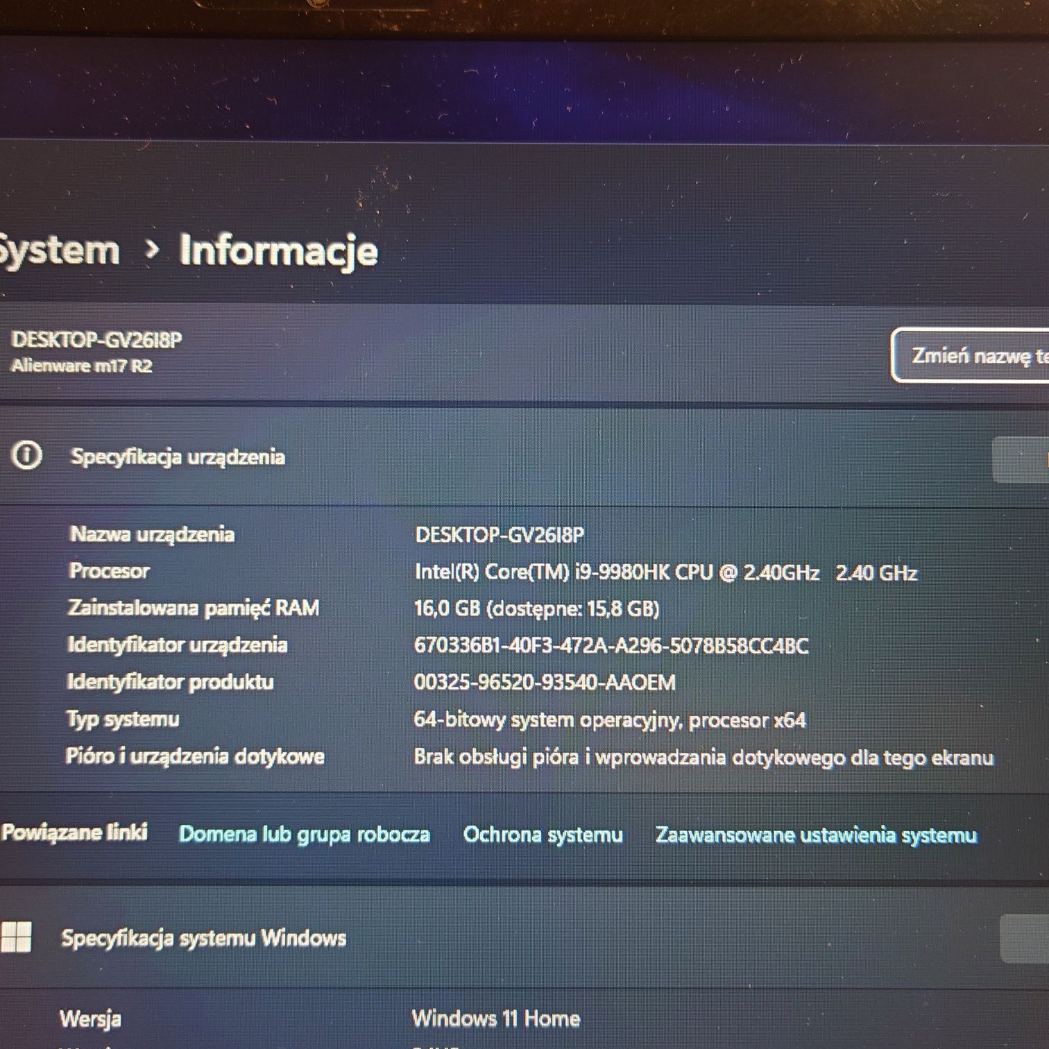 Alienware m17 R2 i9-9880/16GB/ Rtx 2080 1TB