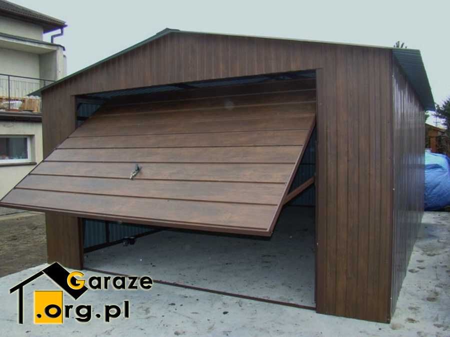Garaże Blaszane Drewnopodobne Orzech 4x6 Garaż Blaszany + drzwi boczne