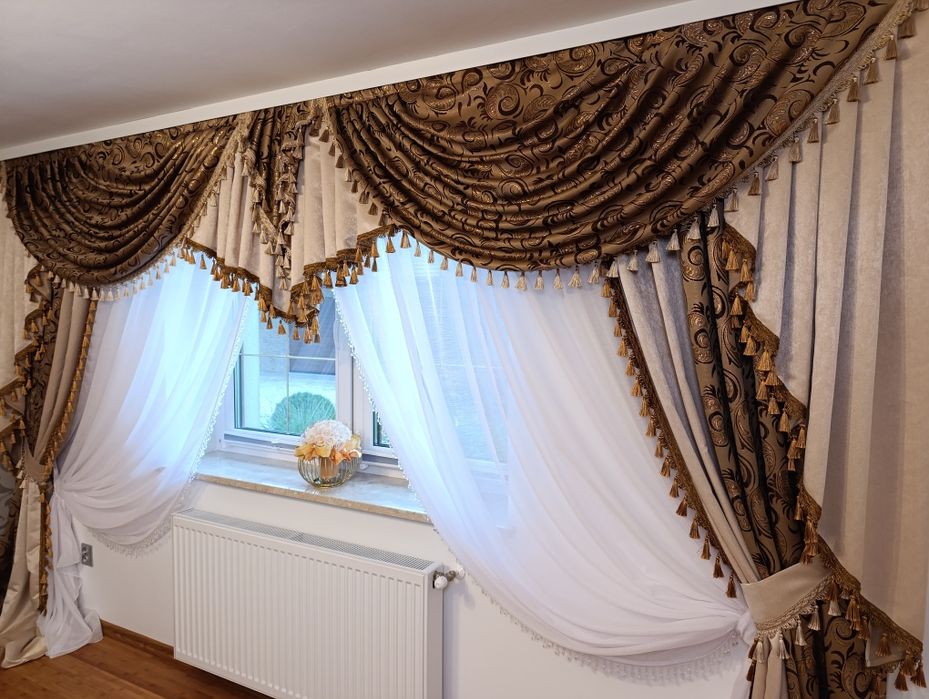 Firany panele zasłony.Komplet lambrekin z zasłonami Nowość