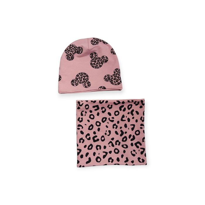 Komplet czapka komin jesienny dla dziewczynki pudrowy Myszka Minnie 50