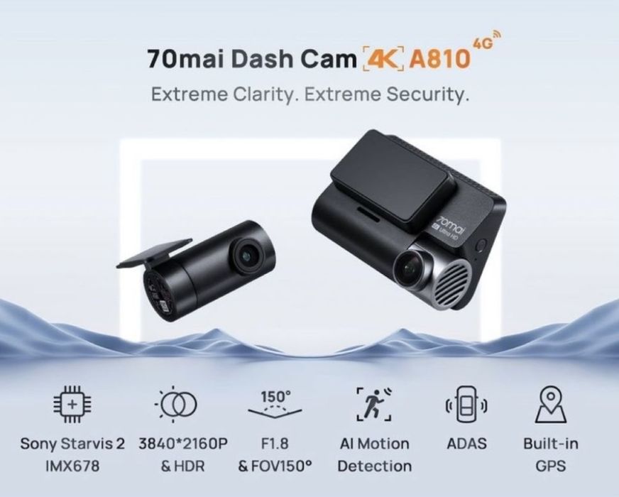 Відеореєстратор 70mai Dash Cam 4K A810 + задня камера