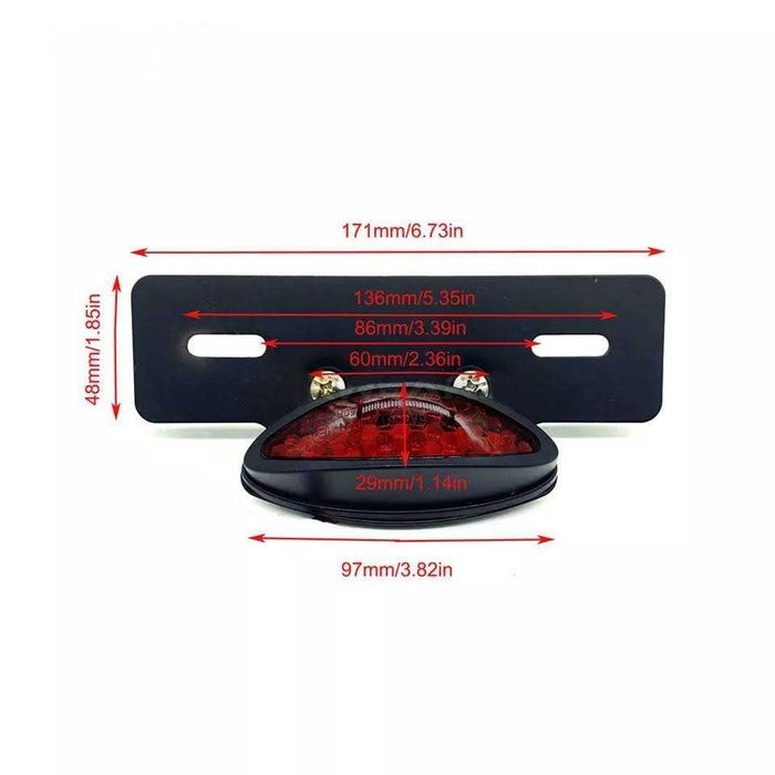 Farolim traseiro LED oval cores variadas suporte de matrícula moto