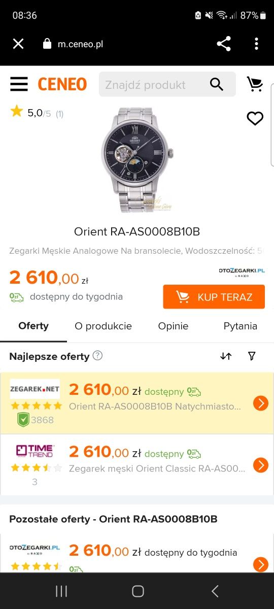 Sprzedam  w bardzo dobrym stanie dwu letni mało noszony zegarek orient