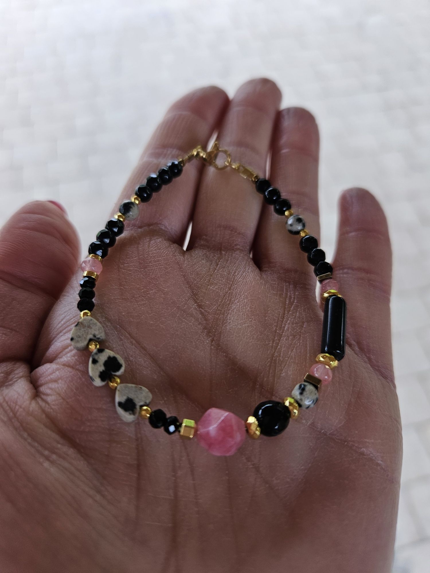 Bransoletka kamienie naturalne Jadeit  Agat Onyks Hematyt Jaspis