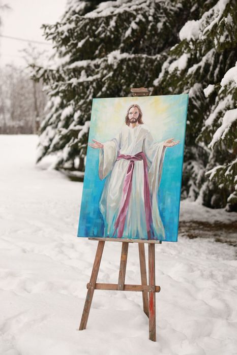 Duży obraz religijny Jezusa Chrystusa - ręcznie malowany, 70x100